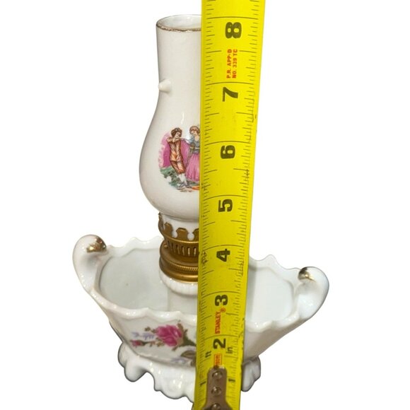Mini Oil Lamp Light Lite Lantern Victorian Pink Roses Aladdin Porcelain Vtg - Picture 7 of 9